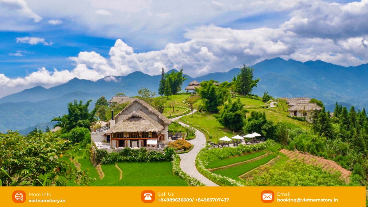 Infinity pool with stunning mountain views at Topas Ecolodge, Sapa