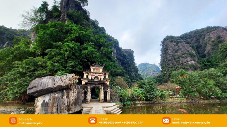 Bich Dong Pagoda built into the limestone landscape near Tam Coc in Ninh Binh
