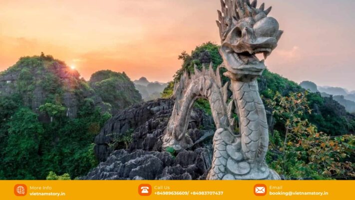 Stone dragon sculpture on the Hang Mua ridge in Ninh Binh