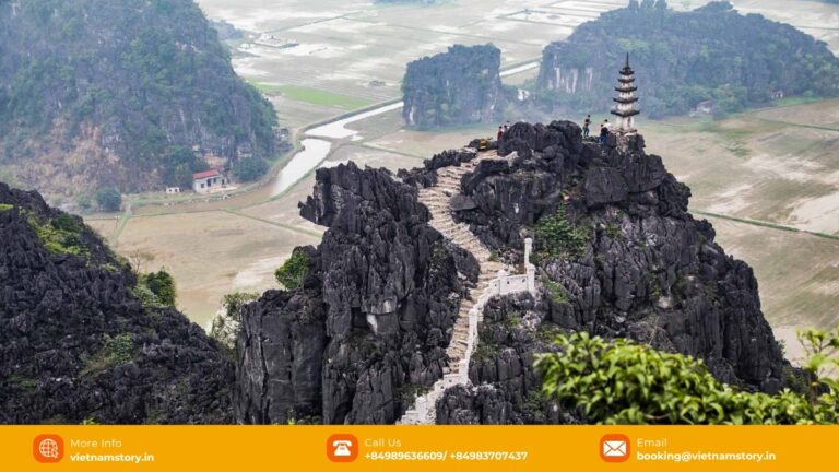 View over the Tam Coc landscape from Ngoa Long Mountain at Hang Mua