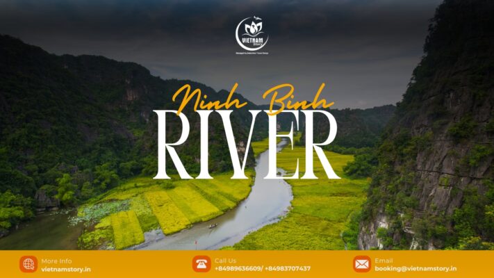 Boat route through Ninh Binh limestone karsts and river landscape