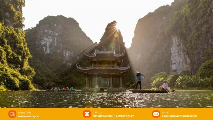 Limestone caves and waterways within Trang An Landscape Complex