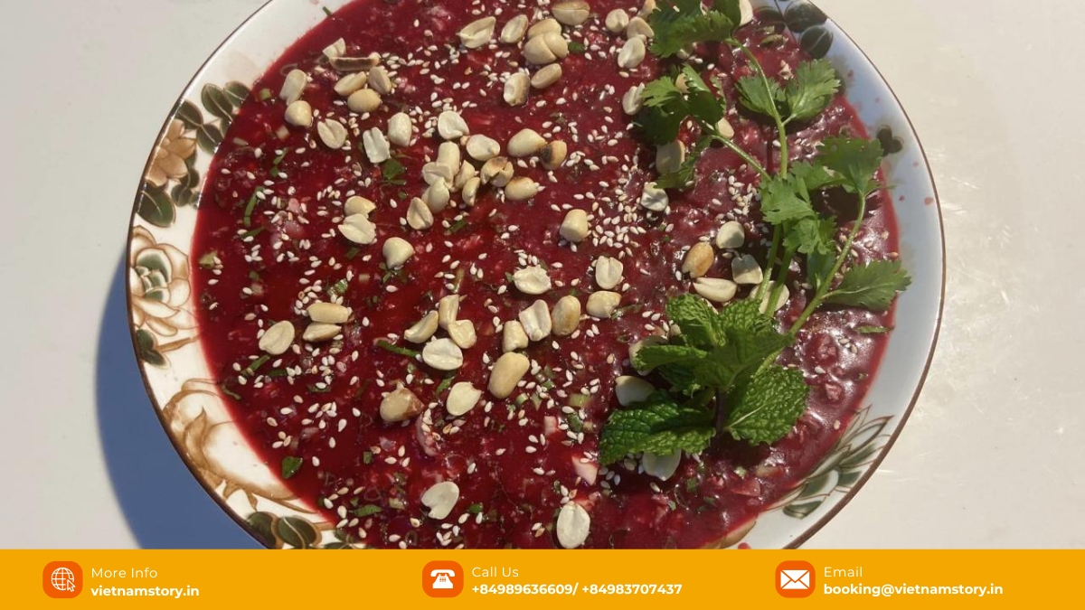 Goat blood pudding is a unique delicacy made from fresh goat blood mixed with lime juice, herbs, and peanuts. Goat blood pudding is a unique delicacy made from fresh goat blood mixed with lime juice, herbs, and peanuts.