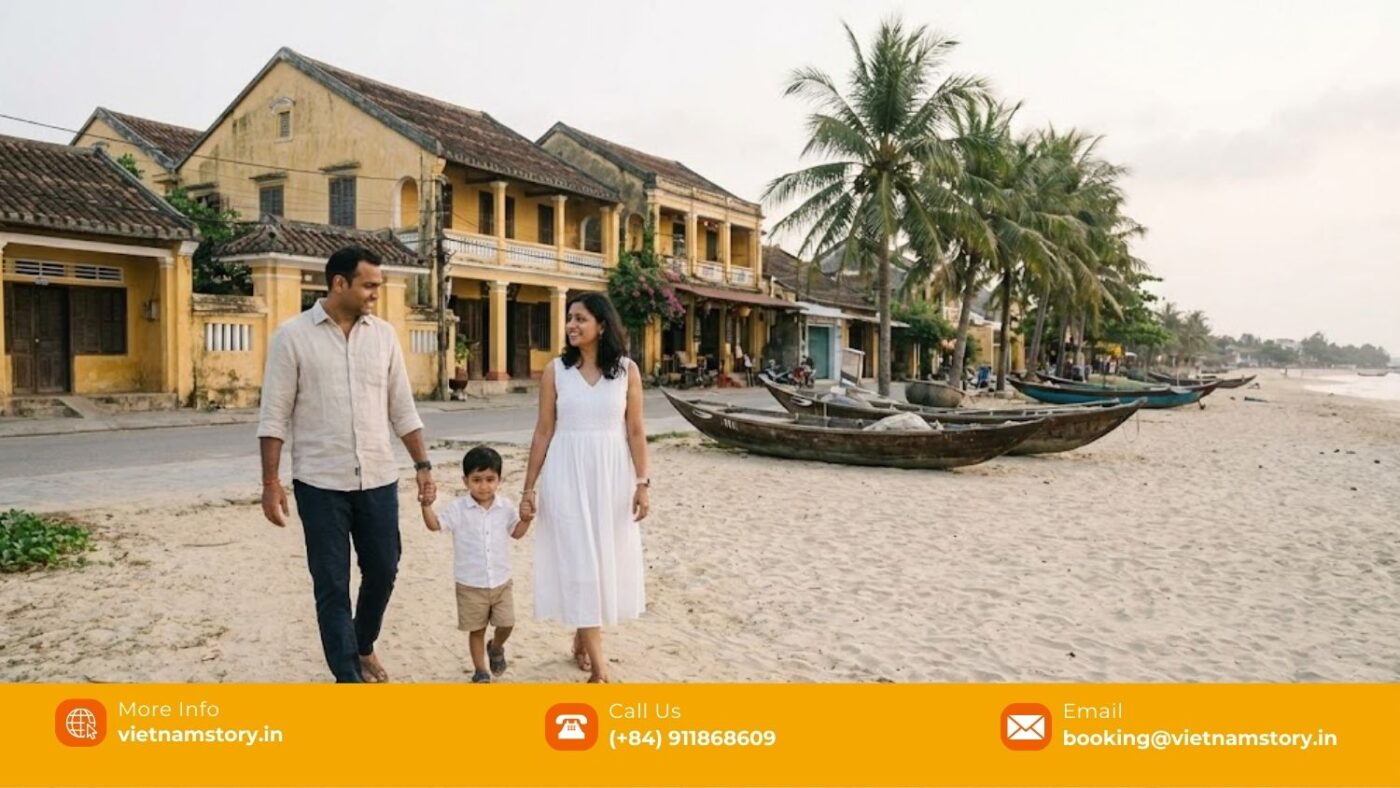 Indian family enjoying a relaxed and balanced travel experience in Central Vietnam