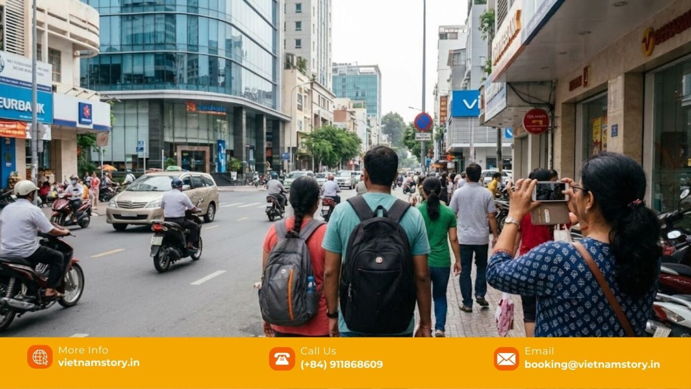 Indian travellers experiencing fast-paced urban travel in South Vietnam