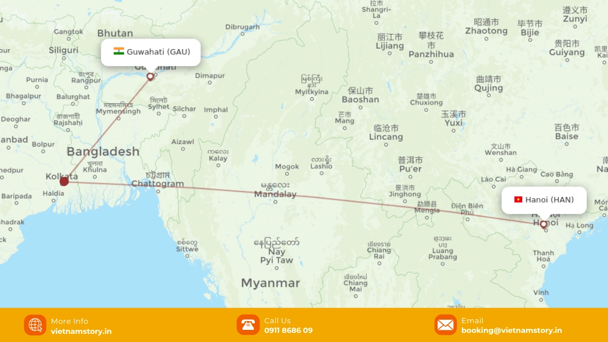 Flights & How To Reach Vietnam From Guwahati: The Definitive Guide 3 flight route to vietnam from guwahati