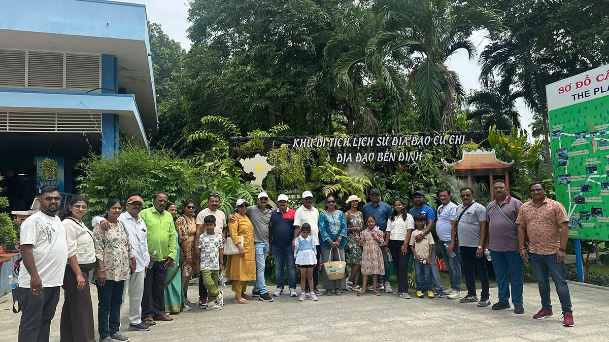 Group of travellers exploring Vietnam together