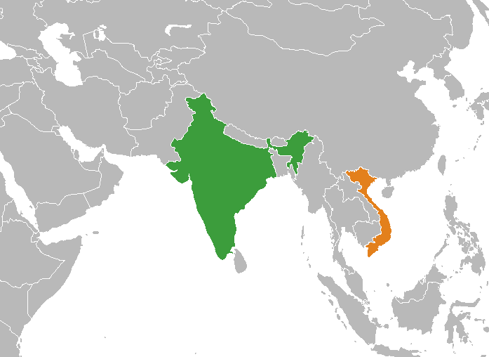Locator map showing India and Vietnam in Asia